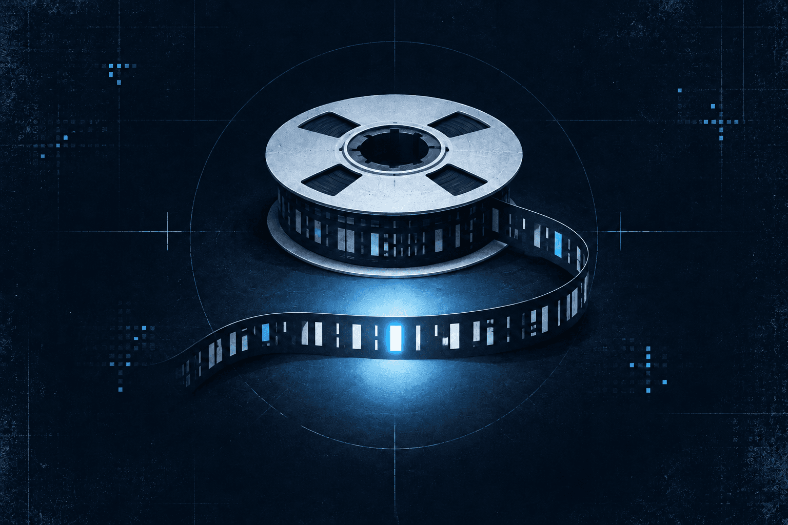 A recording spool unwinds a strip of events, with one icy blue event highlighted.